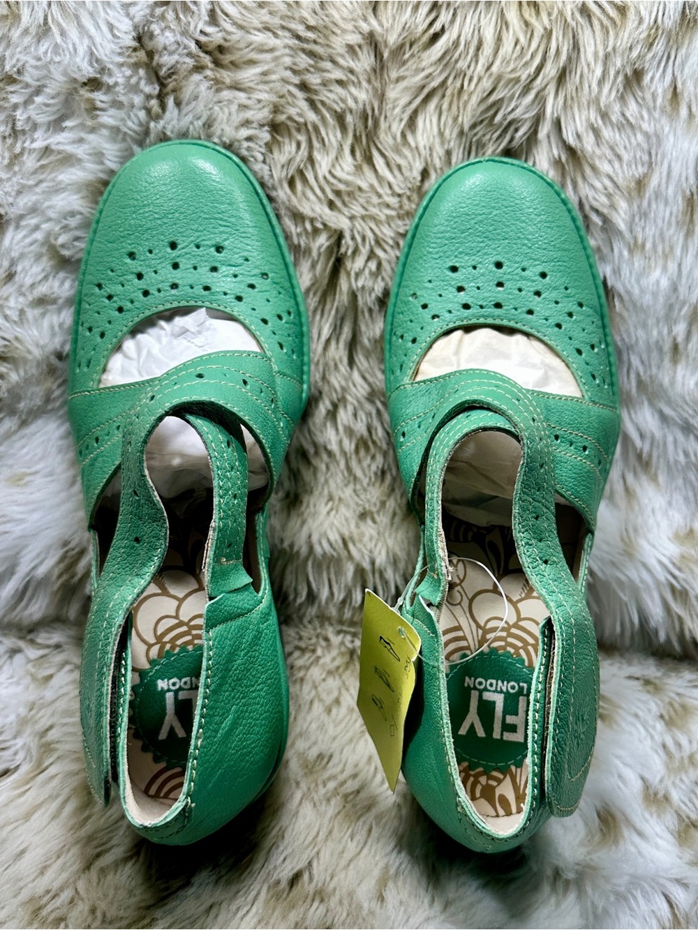 FLY London Yala Green Leather Cutout Wedge Sandals Mary Jane EU 37 (US 6.5)NWT - Picture 4 of 8